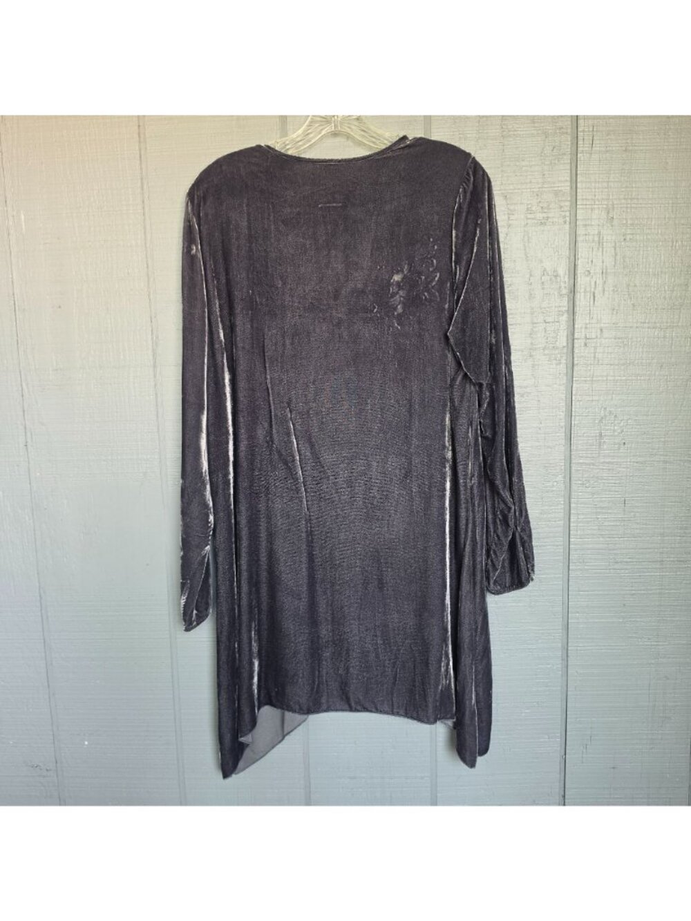 Johnny Was M Embroidered Velvet Tunic Top Gray Boho Long Sleeve Asymmetrical Hem - Picture 4 of 11